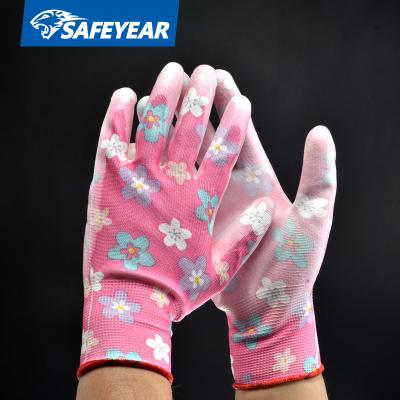 China Cheapest Gardening / Anti-slip / General Maintenance Wholesales PU Coated Colorful Garden Gloves For Ladies for sale