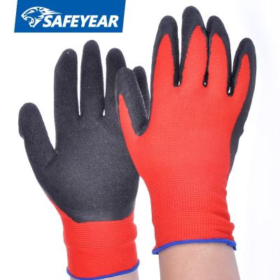 China Construction / Industrial / Warehousing Hot Selling Textured Latex Gloves With 13G Red Nylon Coating For Construction for sale