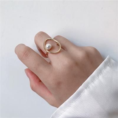 China Round Irregular Gold Rings 2021 Round Irregular Gold Rings For Women Faux Pearl Ring Minimalist Rings Jewelry Wholesale Romantic Tasty Gifts for sale