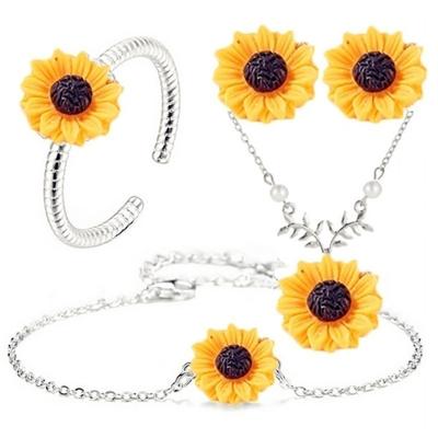 China Won't Fade 2022 Women Shape Delicate Creative Sunflower Bead Jewelry Drop Earrings Ring Jewelry Necklace Bracelet Set for sale