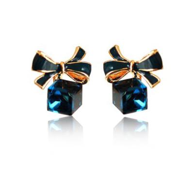 China CLASSIC Factory Direct Sales Blacken Mini Blue Hexagon Crystal Drop Earrings Bowknot Stud Earrings For Women for sale