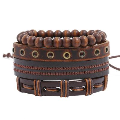 China New retro high quality beaded rosary bracelet costume woven leather bracelet and handwoven rope cowhide bracelet for sale