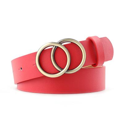 China 2021 Wholesale Fashion Double Ring Soft Faux Dress Waist PU Women's Leather Belt For Jeans for sale