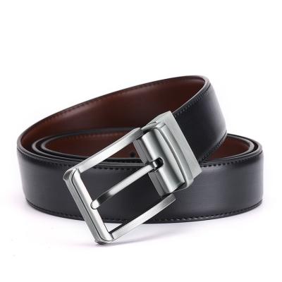 China Leather Luxury Custom Brand Leather Men's Belt With Double Sided Rotatable Pin Buckle for sale