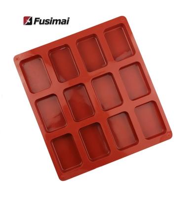 China Fusimai Viable 12 Cavity Roll Mold 12 Rounded Corners Rectangular Cake Baking Molds for sale