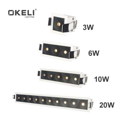 China OKELI Modern Aluminum Hotel Market LED Recessed Linear Light 3W 6W 10W 20W Waterproof IP20 Linkable LED Linear Down Light for sale