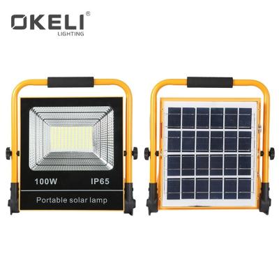 China OKELI outdoor remote control smd IP65 30w 50w 100w outdoor waterproof die-cast aluminum solar led flood light for sale