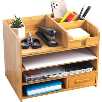 China Modern Mini Desk File Storage Under Desk Storage Shelf Organizer Cosmetic Makeup Shelf Bamboo Organizer for Office with Drawers for sale