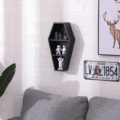 China Workable Home Decor Wall Witchy Room Decor Coffin Coffin Top Black Floating Wooden Shelves Home Decor Shelves For Oddities And Curiosities for sale