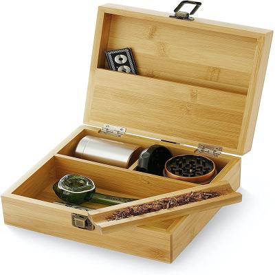 China Premium Handmade Bamboo Box Easy Rolling Stash Wooden Cigarette Box Rolling Tray Large Storage To Organize All Your Smoking Accessories for sale