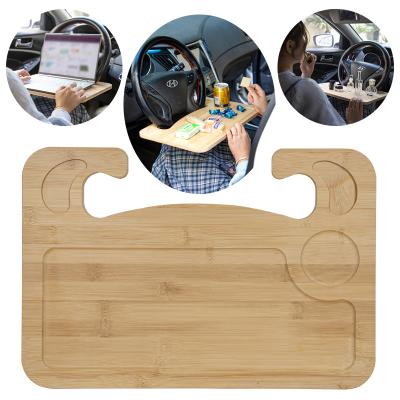 China Dinner Dish Table Laptop Tray Car Seat Side Table Bamboo Movable Cup Holder and Tray For Car for sale