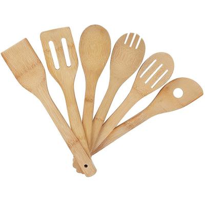 China Sustainable home bpa free kitchen accessories cooking utensil wooden spoon set 6 pcs bamboo cookware kitchen tools for sale