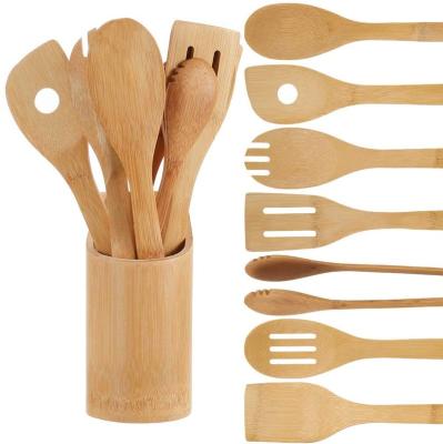 China Modern Suitable Price Top Quality Spatulas Set Bamboo Cookware Kitchen Utensils Set With Rack for sale