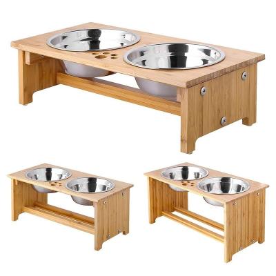 China Hot Selling Cheap Price Bamboo Pet Dog And Cat Pet Feeder Double Bowl Bamboo Feeder for sale