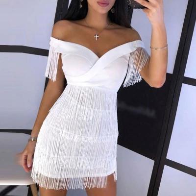 China New Arrival High Quality Women Anti-Static Off The Shoulder Summer Slim Tassels Party Women Evening Mini Dresses for sale