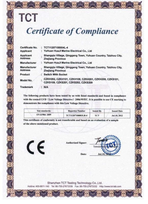 CE - Yuhuan Huaji Marine Electrical Appliance Co., Ltd.