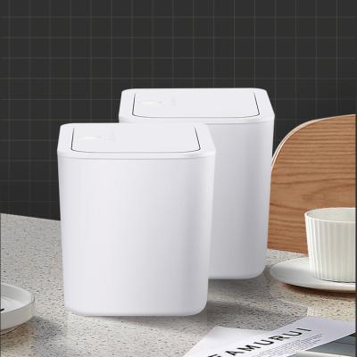 China JOYBOS Durable Exquisite Small Durable Desktop Trash Can Fits On Office Home Kitchen Bedroom Car Ceramic White Exterior for sale