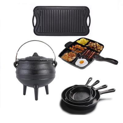 China SJP156 Minimalist kitchen stick cookware non set outdoor non stick cast iron camping cookware baking pot grill pan sets for sale