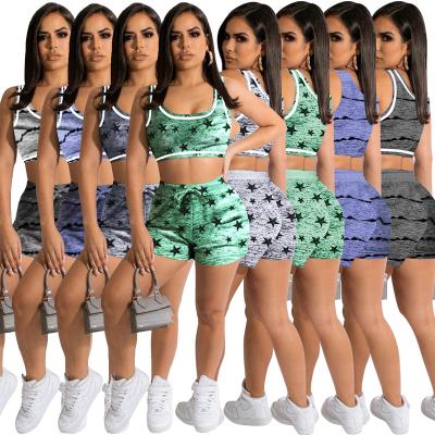 China Sustainable Best Seller Striped Color Summer 2 Piece Shorts Set Casual Sleeveless Crop Top And Shorts Womens Tracksuit Teams Two Piece for sale