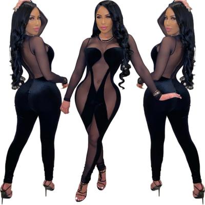 China 2021 Hot Selling Perspective Mesh Splicing Jumpsuit Fashion Sexy Adult Sexy Overalls Club Wear for sale