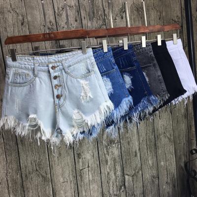 China 2022 QUICK DRY newest design spring washed women denim short summer button hole ripped slim pants 3xl plus size jeans pants sexy for sale