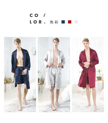 China New Arrival Men's Silk Pajamas Thermal Two Piece Satin Men's Long Robe Bathrobe And Shorts Nightgowns For Male for sale