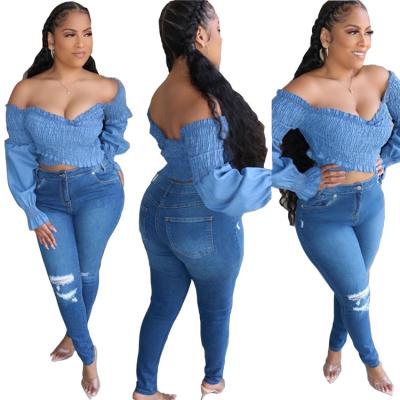 China New QUICK DRY ladies fashion casual simple v-neck denim jacket plus 3XL for ladies plus size pants and jeans for sale