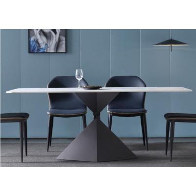 China Modern Luxury Italian Leather Dinner Dining Table and 6 Chairs Dining Room Marble Stone Set for sale