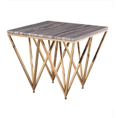 China 18mm Marble / 8mm Square Extendable Tempered Glass And Modern Marble Top End Style Coffee Table Table Set Silver for sale