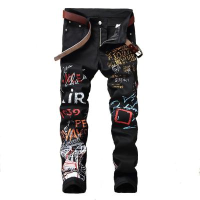 China Factory wholesale fashion design print pattern viable new 2021 men stretch straight popular jeans denim pants for sale