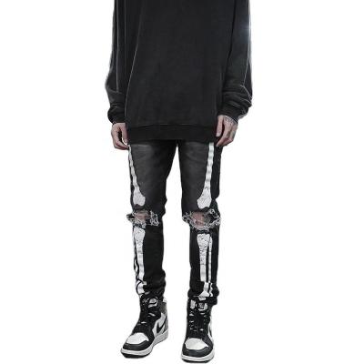 China 2021 Viable Black Printed Skeleton Skykingdom Hip Hop Jeans Mens Distressed Jeans Body Bones Mens Jeans for sale