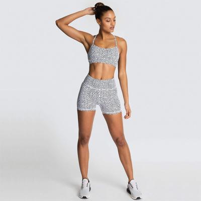 China Breathable Custom Women Dapple Fitness Gym Workout Outfits 2 Piece Summer Sports Bra Yoga Wear Short Set for sale