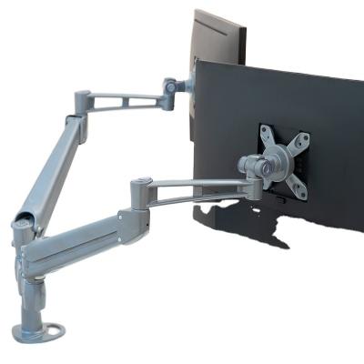 China Modern Style Aluminum White Dual Arm Computer Stand Desktop Mounting Bracket Monitor Arm for sale