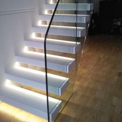 China Contemporary Floating Staircase / Hidden Cantilever Stairs / Enter Type Staircase with Glass Step, Wood Wall Treads for sale