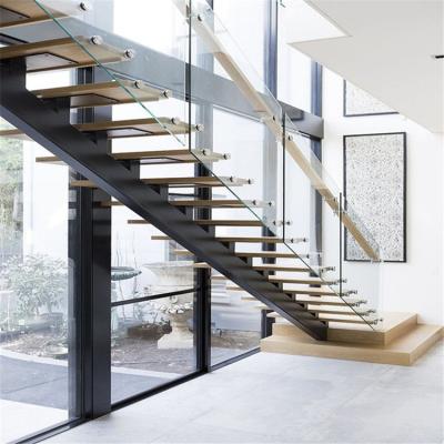 China Indoor DIY Construction Building Stringer Floating Glass Staircase With Invisible Glass Balustrade for sale