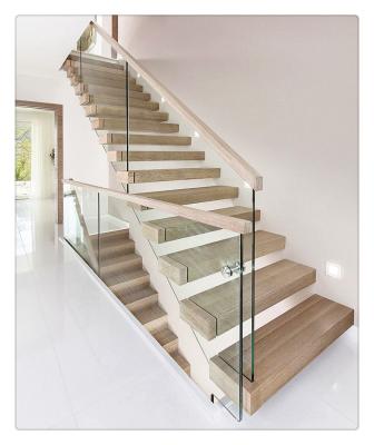 China Cheap Price Modern Indoor Straight Invisible Rail Floating Stairs With 50mm Solid Oak Wood Steps for sale