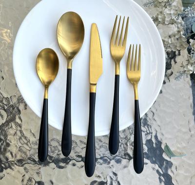 China Matte Black Gold Flatware Stainless Steel Hotel Restaurant Viable Material Wedding 18/10 5 Piece Silverware Flatware Set for sale