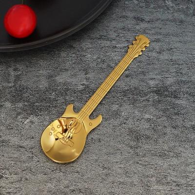 China Mini Coffee Spoon Sustainable Stainless Steel 18/10 (SUS 304#) Food Grade Colorful Coffee Cup Espresso Guitar Shaped Ice Cream Teaspoon for sale