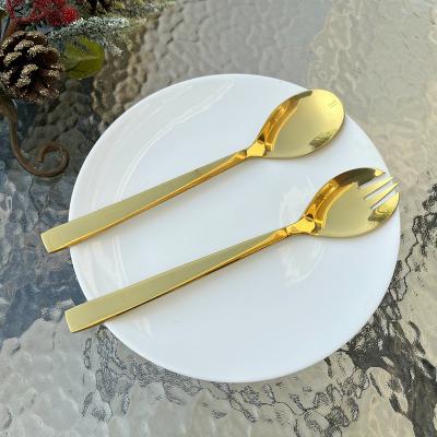 China 18/0 Stainless Steel Salad Spoon Viable Salad Fork Set 2 Gold PVD Kitchen Tools Utensils Salad Coating Server for sale