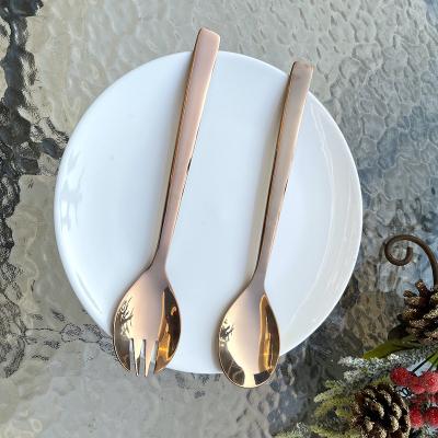 China Sustainable Stainless Steel Salad Server Utensil Set Salad Server Rose Gold Set Of 2 Spoon And Fork Utensil for sale