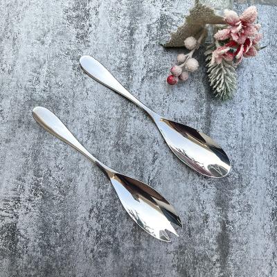 China Salad Server Utensil 18/10 Food Grade Stainless Steel Serving Fork 304 Sustainable Long Handle Salad Server Spoon for sale