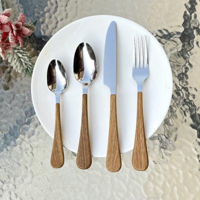 China Silverware Stainless Steel Handle Plastic Cutlery Set Mirror Polished Cutlery Set Wooden Printed 4 Persons 18/0bs Cutlery 16 Pieces Viable for sale