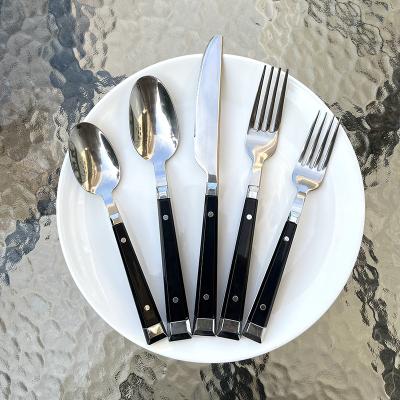 China Durable ABS Plastic Handle Flatware Set Full Tongs Stainless Steel Mirror Polished Silverware 5 Piece Flatware Set for sale