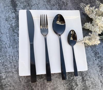 China Sustainable 16 Pieces Cutlery Set Black PVD Coating Stainless Steel Full Flatware Silverware Set for sale