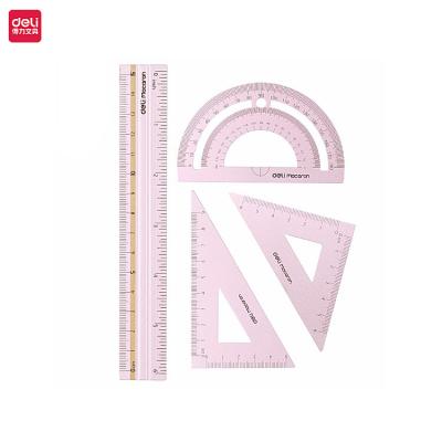 China Metal Deli aluminum alloy ruler suit drawing measurement geometric triangle ruler protractor 4pcs/set for sale