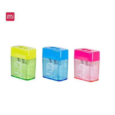 China Suitable for standard pencils and colored pencils Deli cute pencil sharpener smooth sharpener 2 hole pencil sharpener school stationery for sale