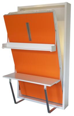 China Space Saving Double Wall Bed With Table and Bookshelf In Orange Lacquer E1 Grade Panel for sale