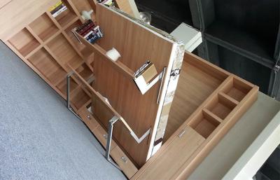 China Hidden Mechanism Folding Wall Bed With Bookshelf And Coffee Table , Natural Color for sale