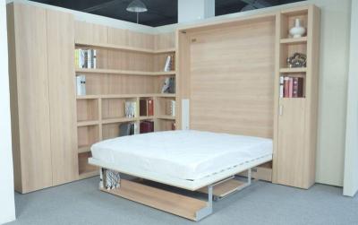 China Vertical Double Wall Bed with Bookshelf and Table Natural Color E1 Grade Panel for sale