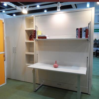 China Multifunctional Double Wall Bed With Bookshelf and Table ,Material HPL,Color White for sale